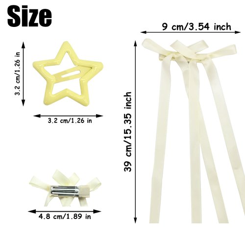 6pcs Yellow White Star Hair Clips Hair Bows Hair Clip,Pentagram Sweet Snap Hair Barrettes Tassel Ribbon Bowknot Alligator Clips Long Tail Hair Bow Hairclip 2000s Y2k Hair Accessories For Woman Girls