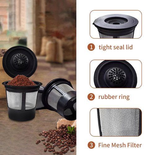 Reusable K Cups Coffee Filter, 3 Pack K Cup Filters with Plastic Scoop, Universal Refillable K-Cups, Coffee Capsules with Built-In Single K CUP Compatible with Keurig Coffee Maker 2.0&1.0