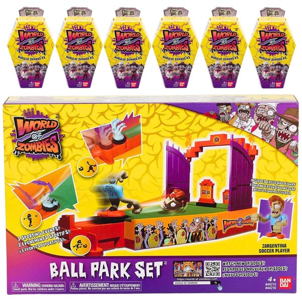 Hasbro World of Zombies - 3" 8cm Articulated Action Figures & Playsets - Ball Park Set & 6X WoZ Blind Boxes