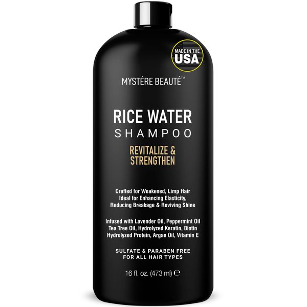 MYSTÉRE BEAUTÉ Rice Water Shampoo - Rice Shampoo, Promotes Hair Growth, Revitalizes, Shines and Sheilds from Damage, Infused with Essential Oils, Sulfate & Paraben Free - for Men Women - 16 fl oz