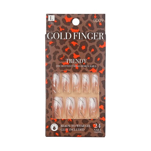 Gold Finger Full Cover White French Design Press on Nails Ready to Wear Gel Manicure Long Nails, Salon Result, Long lasting Durable, MIni Glue Included