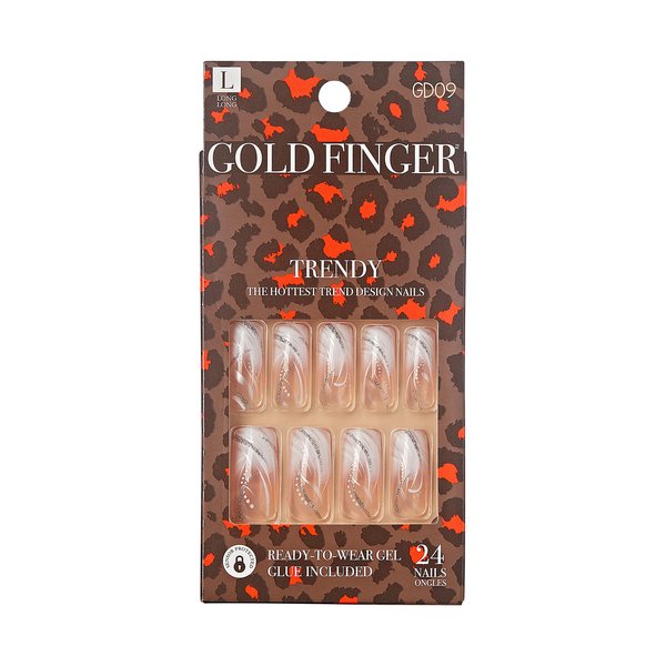 Gold Finger Full Cover White French Design Press on Nails Ready to Wear Gel Manicure Long Nails, Salon Result, Long lasting Durable, MIni Glue Included
