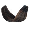 Seamless Clip in Hair Extensions Human Hair, 12 Inch Remy Human Hair Extensions Clip Ins Ombre Natural Black to Chestnut Brown Straight Invisible PU Clip in Real Human Hair Extensions 90g 7pcs