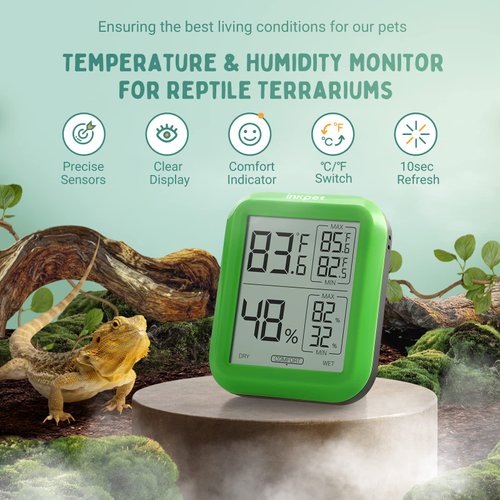 INKPET Reptile Terrarium Thermometer Hygrometer with Max/min Record Digital Display for Bearded Dragon Tank Accessories Crested Gecko Snake Leopard Gecko Tortoise Habitat Hermit Crab, TR-1A