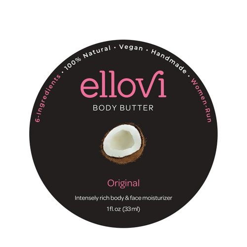 Ellovi All-Natural Body Butter - Original - Pure Enough to Eat - Made With Just 6 Vegan Ingredients - Ultra-Rich 100% Plant-Based Hydrating Moisturizer For Naturally Healthy Skin (1 fl. oz/33ml)