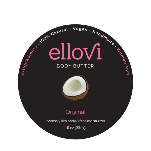 Ellovi All-Natural Body Butter - Original - Pure Enough to Eat - Made With Just 6 Vegan Ingredients - Ultra-Rich 100% Plant-Based Hydrating Moisturizer For Naturally Healthy Skin (1 fl. oz/33ml)