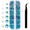 4240Pcs Aquamarine Flatback Rhinestones 6 Sizes Crystal Diamonds for Nail Art Crafts Clothes Shoes with Tweezers and Picking Pen