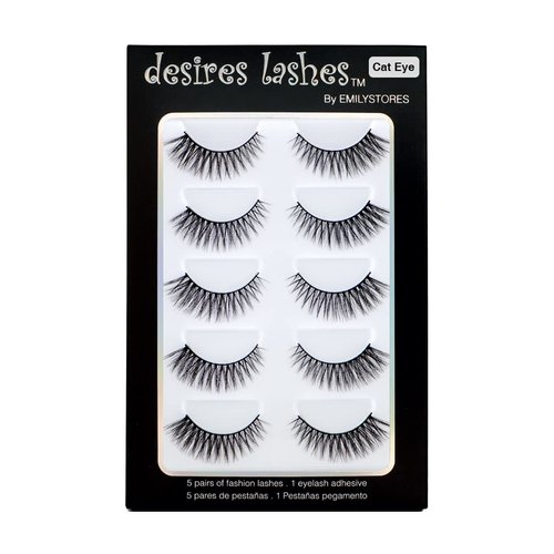 EMILYSTORES 5Pairs Multipack False Eyelashes Natural Fluffy Fake Eye Lashes Thick Wispy 3D Faux-Mink Eyelashes, Cat Eye