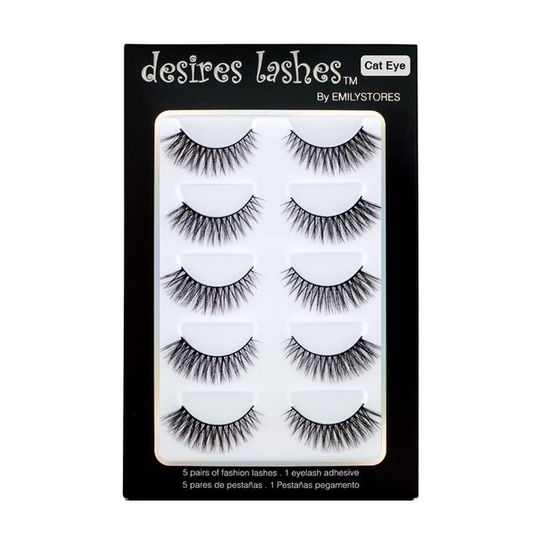 EMILYSTORES 5Pairs Multipack False Eyelashes Natural Fluffy Fake Eye Lashes Thick Wispy 3D Faux-Mink Eyelashes, Cat Eye