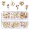 COOSLIM 30pcs Pink Heart Nail Charms Pink Gold Luxury Alloy Charms for Nails 3D Pink Nail Art Rhinestones Gems Golden Nail Crystal Diamonds Jewelry Nail Art Supplies for Nails Face Eyes