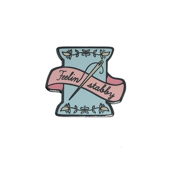 Pink & Blue Feeling Stabby Needle and Spool Hard Enamel Needle Minder