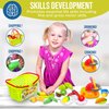 FUNERICA Kids Play Food Sets for Kids Kitchen - Cutting Play Vegetables and Fruits with Grocery Shopping Basket, Mini Cooking Top, Pot, Dishes, and Utensils