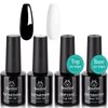 Beetles Gel Nail Polish Kit- 4Pcs 7.5ml Black Milky White Gel Nail Polish with No Wipe Top Coat and Base Coat Set Soak Off UV LED Nail Gel Manicure Gel Nail Polish Gift for Women