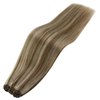 Sunny Weft Hair Extensions 12inch Highlights Sew in Hair Extensions Real Human Hair Light Brown with Blonde Highlights Sew in Weft Hair Extensions Human Hair Bundle for Thick Hair 70G