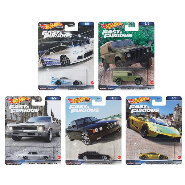 Hot Wheels 2023 Fast & Furious Premium Diecast Car Complete Set of 5 Vehicles from HNW46-956D Release Bundle