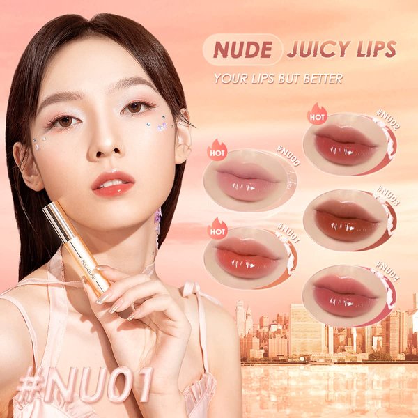 FOCALLURE Glasting Water lip Tint,Non-Sticky Long Lasting Liquid Lipstick,High Shine,Vivid 16 Colors,Glossy Finish Lipgloss for Daily Use