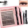 DIY Lash Extension Kit 120pcs, Flu-ffy 8-16mm D Curl Individual Lashes Clusters, Eyelash Extension Kit with Lash Bond and Seal and Lash Tweezers for DIY Eyelash Extensions at Home(120P-Clu-012Kit)