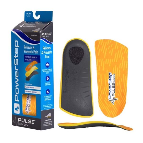 PowerStep Pulse 3/4 Orthotics - Arch Support Inserts + Pain Relief for Cleats & Tight Running Shoes - Insoles for Plantar Fasciitis, Mild Pronation, and Shin Splints (M 9-9.5, F 11-11.5)