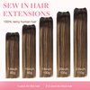 GOO GOO Sew in Hair Extensions Real Human Hair, Weft Hair Extensions Human Hair, 4/27/4 Balayage Chocolate Brown to Caramel Blonde 22 Inch-110g, Weft Bundles Straight Silky Remy Hair