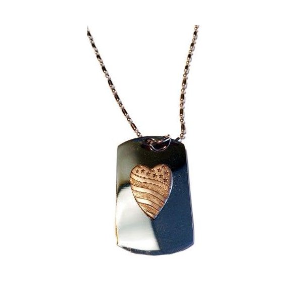 Heart USA American Flag Patriot Patriotic Pewter Emblem Logo Symbols - Military Dog Tag Luggage Tag Key Chain Metal Chain Necklace