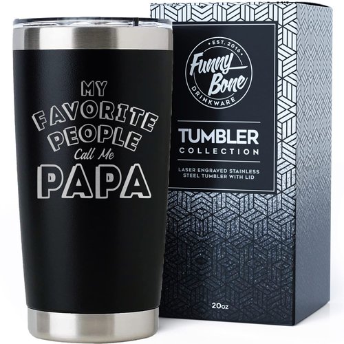 Papa Gifts - My Favorite People Call Me Papa - Laser Engraved Tumbler Travel Mug Cup - Papa Birthday Gifts - New Papa Gift - Father's Day Gifts for Papa - Papa Gifts From Grandchildren, Grandkids