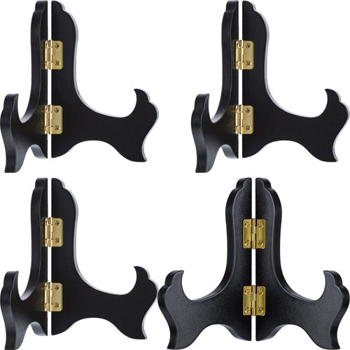Tatuo 4 Packs Wooden Display Stand Decorative Plate Stands for Display Picture Frame Stand Holder Easels (4 Inch, Black)