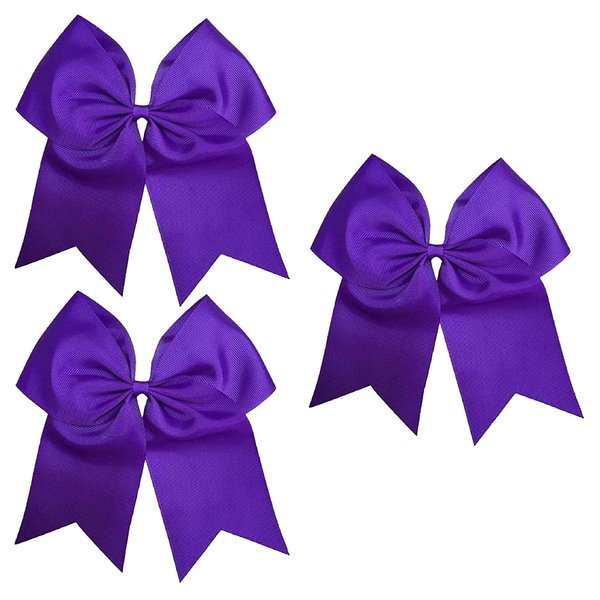 Cheer Bows 3 Purple Cheerleading Softball - Gifts for Girls and Women Team Bow with Ponytail Holder Complete your Cheerleader Outfit Uniform Strong Hair Ties Bands Elastics by Kenz Laurenz (3)