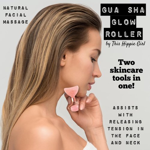 THIS HIPPIE GIRL Gua Sha Glow Roller, Facial and Neck Massage Tool Rose Quartz Facial Roller Massager for Face and Eye, Face Sculpting Tool & Massage Roller, Gua Sha Facial Tools, Face Roller