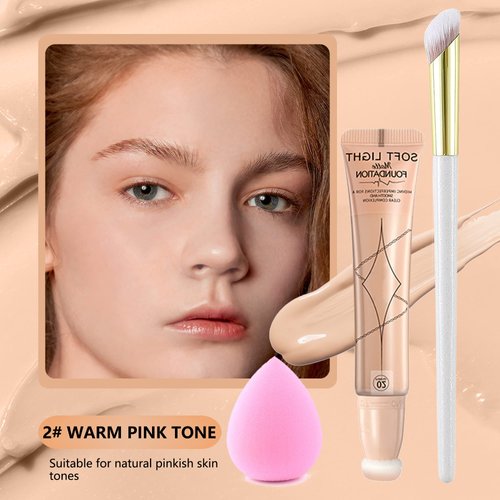 Air Cushion Foundation Beauty Wand Kit, Matte Concealer Foundation Liquid Cream, Cover Face Pores Spots Silky Moisturizing Breathable Foundation Stick, Long-lasting Waterproof Natural Face Makeup for Women -# 02