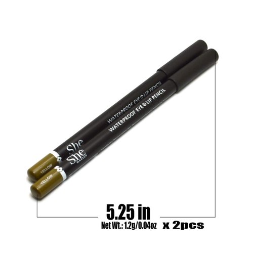 She Makeup 2pcs x WP03 YELLOW WaterProof Eye & Lip Liner Pencil Eyeliner Lipliner 0.04 oz / 1.2g + Zipper Bag
