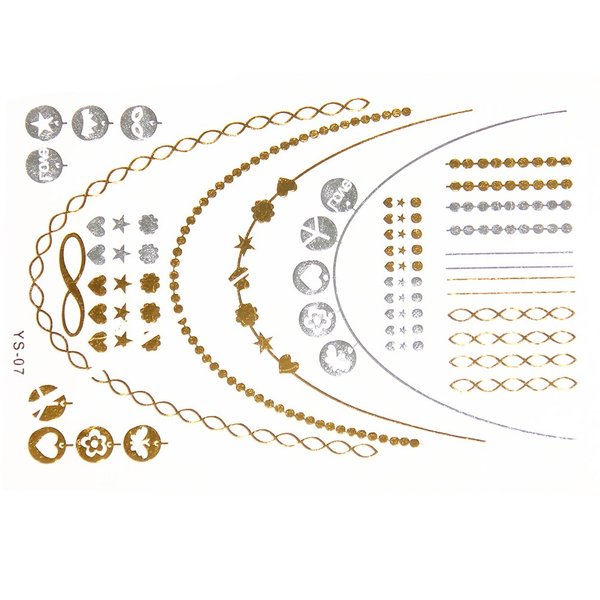 New Metallic Tattoo Gold Silver Black Temporary Bling Flash Tats Craft Sticker 1 Sheet (#156A)