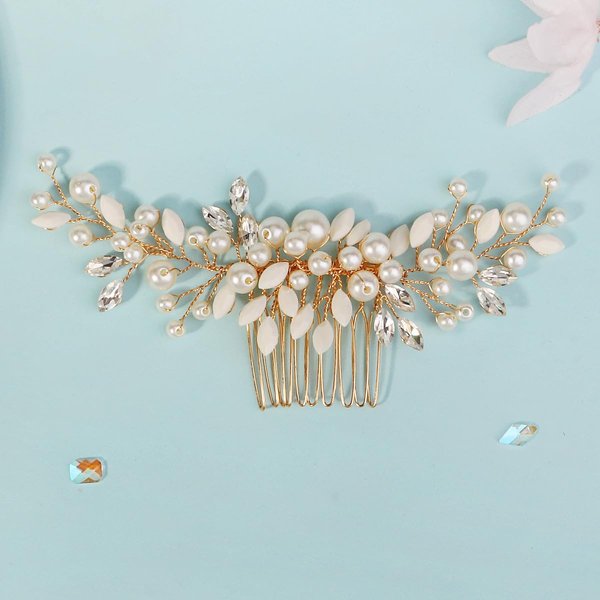 White Leaf Wedding Hair Comb for Brides Decorative, Rhinestone Wedding Hair Clip Crystal Bridal Hair Piece for Wedding Flower Girl Bridesmaid Hair Vine Bridal Accessory for Wedding Parties