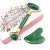 Poleview Jade Roller & Gua Sha Set, 100% Natural Facial Roller and Body Massage Skin Care Tools for Beauty, Increase Blood Circulation, Lymphatic Drainage & Reduce Wrinkles and Puffiness - Dark Green