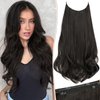 KooKaStyle Invisible Wire Hair Extensions with Transparent Wire Adjustable Size 6 Secure Clips Long Wavy Layered Synthetic Hair Extensions Natural Black 16 Inch