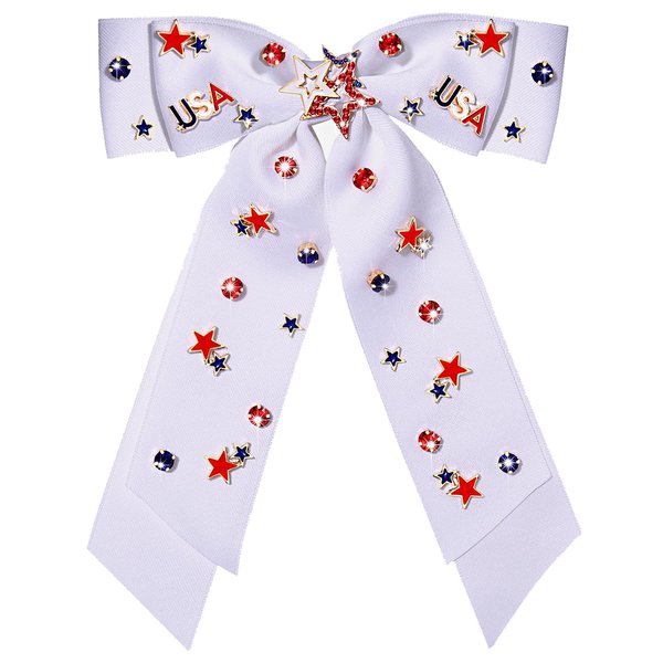 4th of July Accessories Hair Bows for Women Silky Satin White Hair Bows American Flag Star Bows Patriotic Hair Bow Clips USA Fourth Of July Hair Accessories Outfits Gifts Party Favors (White 2)