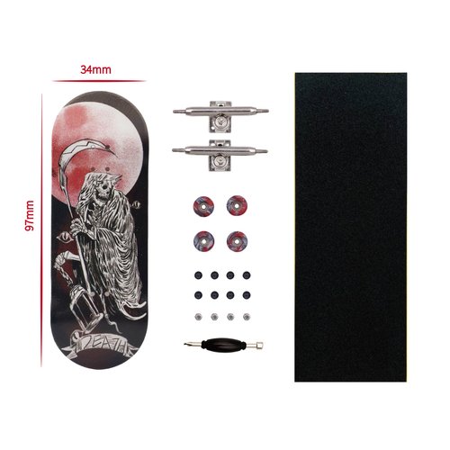 RACOFSB Pro Fingerboard 34mm Wooden Board Professional Finger Skateboard Trucks CNC Swirl Wheels (Death)