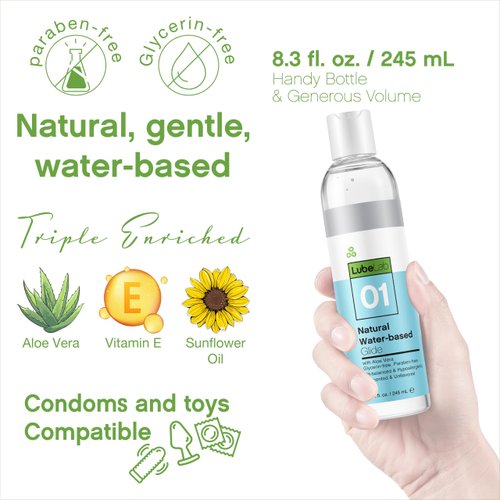 Lubelab Waterbased Lube 8.3 Fl Oz. Personal Lubricant w/Aloe & Vitamin E, Hypoallergenic, Free of Paraben&Glycerin&PEGs, PH-Balanced, Natural Smooth Slippery Glide Gel for Couples, Men, Women