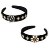 LOVEF 2pcs 40mm Fashion Headbands for Girls Women Padded Velvet Hair Bands Rhinestone Crystal Flower Hair Hoops Shining Wide Headband