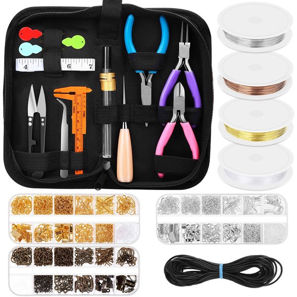 PAXCOO Jewelry Making Supplies Kit, Jewelry Making Kit with Jewelry Making Tools, Jewelry Wires and Jewelry Findings for Jewelry Making, Repair and Beading