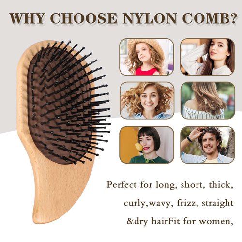 Natural Multifunctional Wooden Bamboo Hair Brush for Men Women,Hair Brush Made of Nylon Bristles,Brush Comb Handle with Guasha Function and Massage Scalp,Hair Brush Make Thin Long Curly Hair Health