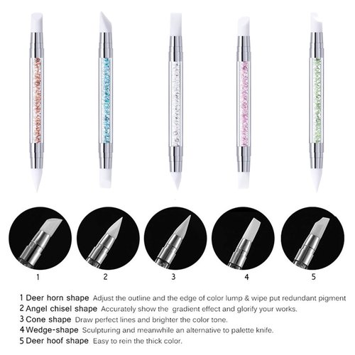 5 Pcs Dual Tipped Silicone Nail Tools Nail Art Sculpture Pen,Silicone Head Acrylic Handle Nail Art Brushes,Nail Art Tools for Home Salon (5 color)