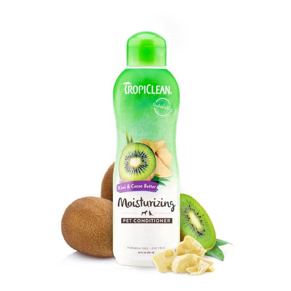 TropiClean Kiwi & Cocoa Butter Moisturizing Dog Conditioner | Pet Conditioner Derived from Natural Ingredients | Cat Friendly | Made in USA | 20 oz