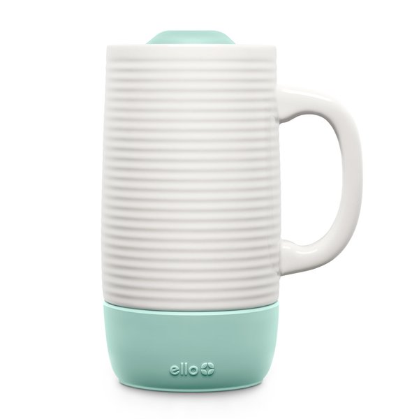Ello Jane 18oz Ceramic Travel Mug with Handle, Splash-Resistant Slider Lid and Built-in Coaster, Perfect for Coffee and Tea, BPA Free, Dishwasher Safe, Holiday Gift Her Him, Yucca