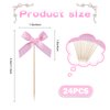 24Pcs Pink Bow Cupcake Toppers, Pink Bow Birthday Cake Toppers for Birthday Party Decorations Supplies