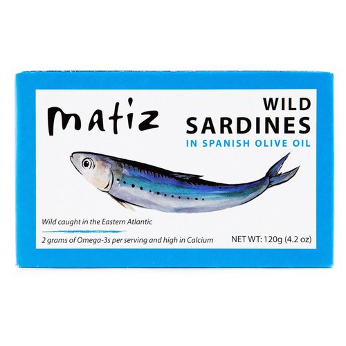 Matiz Sardines in Olive Oil, 4.2 Ounce Can (Pack of 5) Spanish Gourmet Wild Caught Natural Fish for Tapas, Snacks, or Meals, Protein Rich, Sealed Freshness