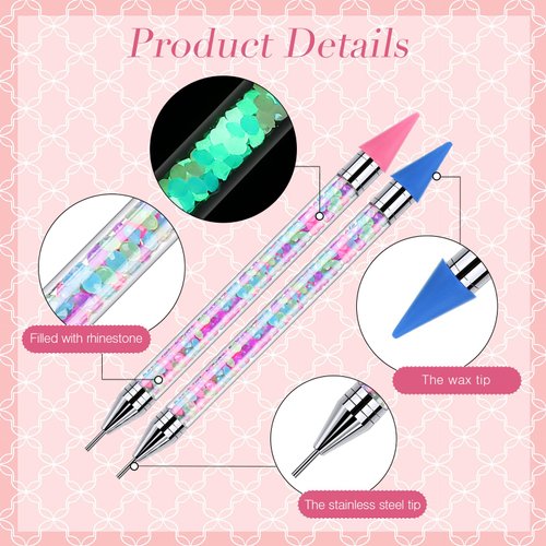 Tatuo 4 Pcs Glow Rhinestone Picker Dual End Rhinestone Pickup Tool Wax Pencil for Rhinestones Crystal Beads Wax Pen Rhinestone Applicator Nail Dotting Tools with Wax Tips for Manicure DIY Nail Art