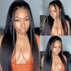 veravicky Kinky Straight Wig Human Hair 16 inch Glueless Kinky Straight 13x4 Lace Front Wig Pre Plucked HairLine with Baby Hair,180% Density Yaki Straight Wigs Natural Black Color