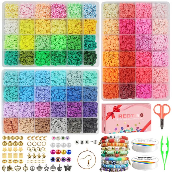 Redtwo 15000 Pcs Clay Beads Bracelet Making Kit, 3 Boxes 72 Colors Friendship Bracelet Kit Flat Polymer Heishi Beads for Jewelry Making, Crafts Gift for Girls Ages 6-12