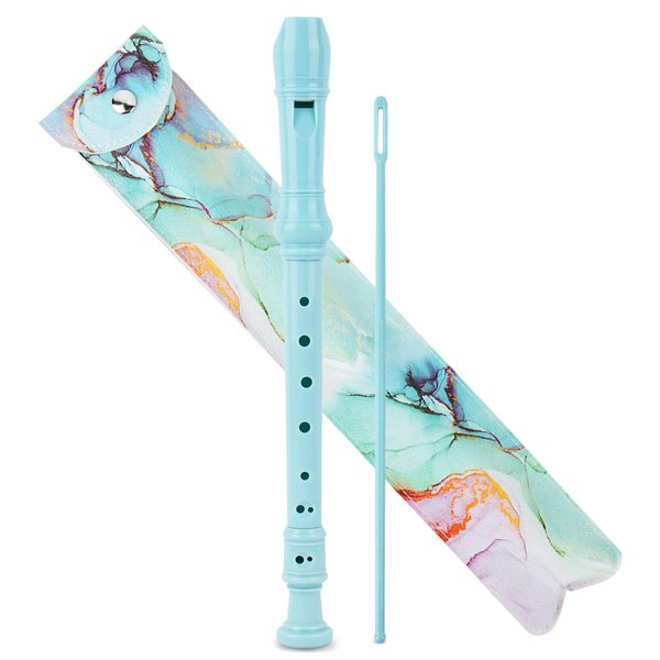 Jasenna Recorder Instrument for Beginner Kids Adults,8-Hole Soprano Descant Recorder Music Flute with with Cleaning Rod & Leather Case For School Student Home Entertainment(2-Blue Green Splash-ink)