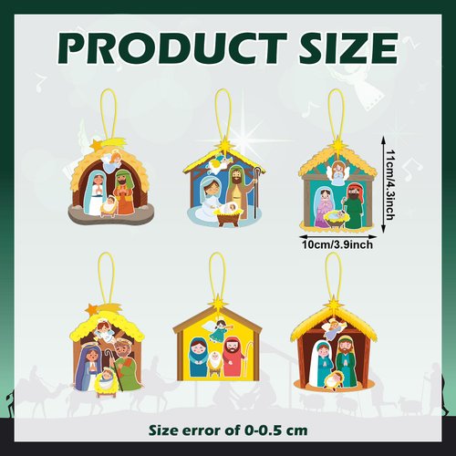 ReliThick 30 Sets Nativity Scene Craft Kit for Kids Nativity Crafts Stick Ornament Religious Crafts Kit Christian Christmas Tree Ornament Crafts with Rope for Kids Classroom Party Favors Supplies